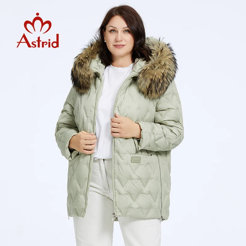 Astrid Women's Jacket Winter 2023 Plus Size Down Jackets Big Fur Collar Hooded Coat Women Parka Embossing Female Clothing 10526