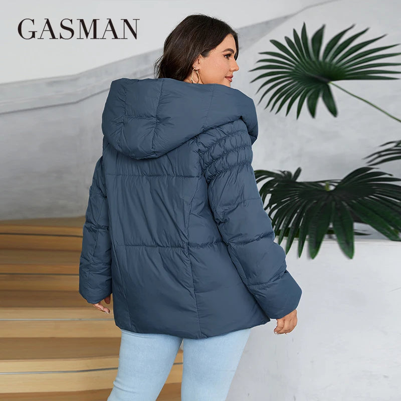 GASMAN 2024 Fashion Down Jacket Women Plus Size Short Casual Hooded Big Pocket Parkas Female multicolor Coat Outwear 88595