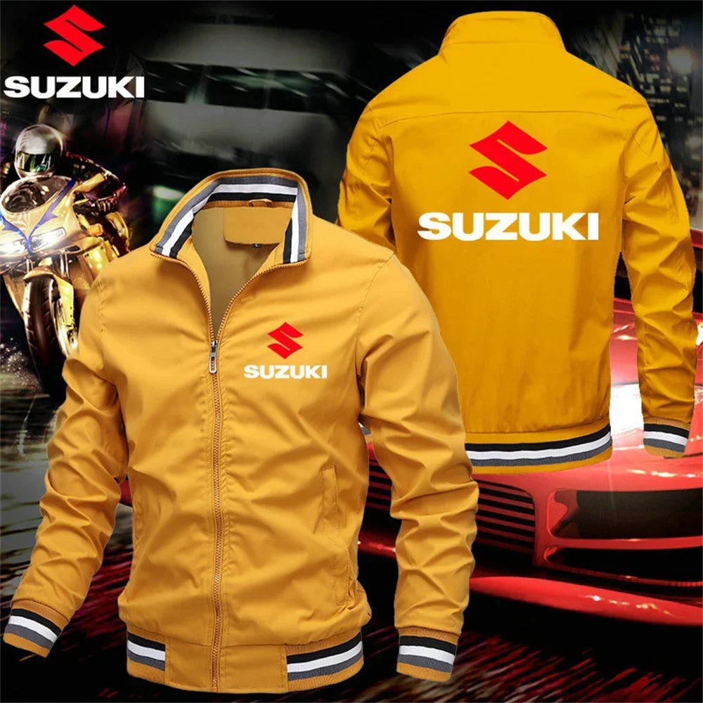 Suzuki Motorcycle Team Replica Stand Collar Jacket, Men's Outdoor Riding Casual Top, Trendy Printed Windproof Coat