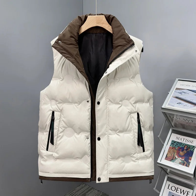 New Men's Stand Collar Vest Solid Color Sleeveless Jacket Autumn Winter Casual Waistcoat Bodywarmer Plus Size Outdoor Wear