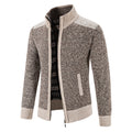 Autumn Winter Male Sweater Coat Knit Jumpers Fleece Warm Jacket Korean Mock Collar Patchworked Zip Windbreaker Men's Overcoat