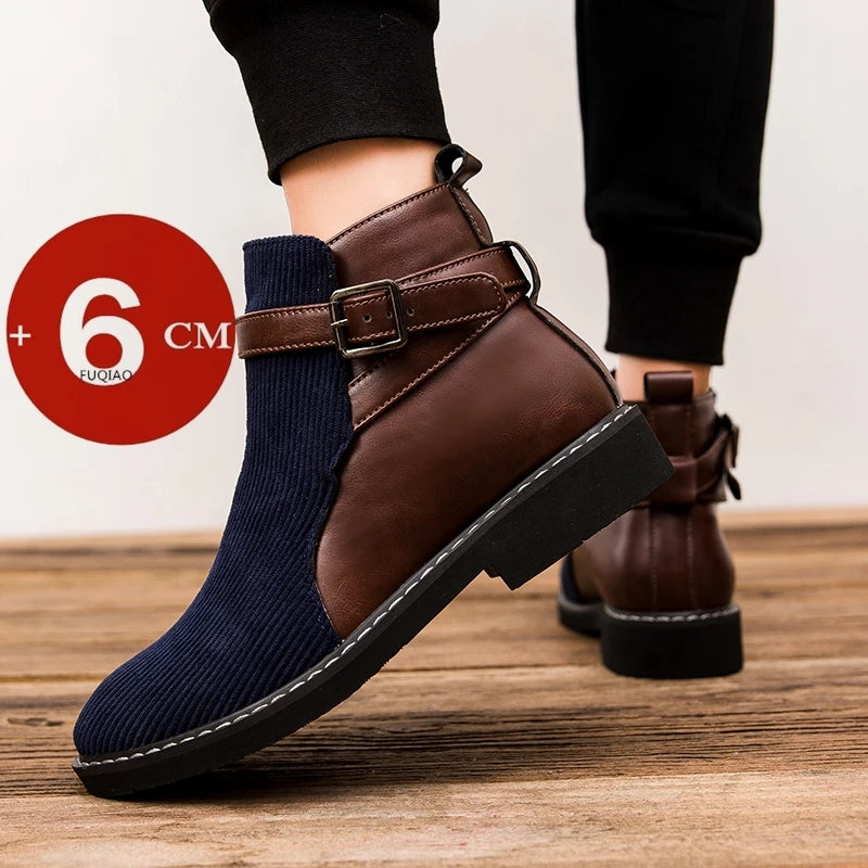 big size Men elevator Chelsea Boots 6CM Height Increase Boots Fashion comfortable Ankle Boots Casual Slip-on Winter Shoes