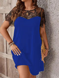 European and American Plus-Size Women's Clothing, Spring and Summer Elegant New Style, Stylish Workwear Lace Splicing Back Cutout Short-Sleeved Dress