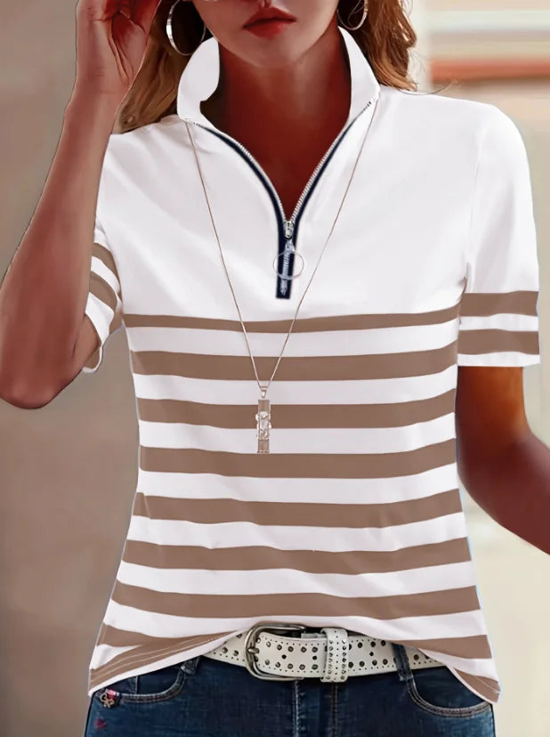 2025 Plus Size New Round Neck Striped T-Shirts For Women In Europe And America For Spring And Summer