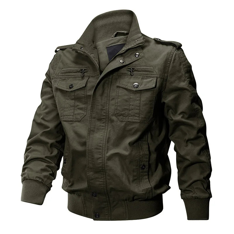 Autumn New Fashion Men’s Plus Size Solid Color  Stand Collar Multi Pocket Outdoor Jacket Male Simple Basic Coats Clothes Tops
