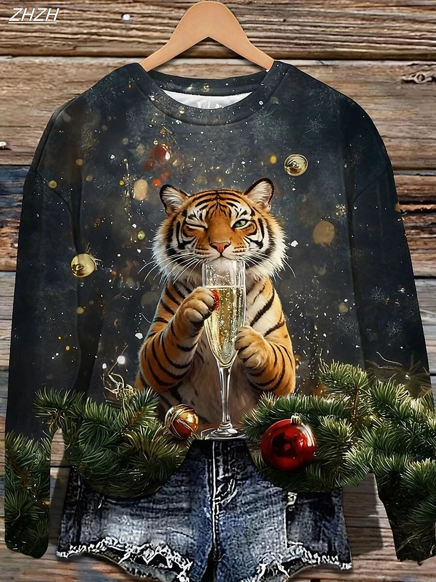 Women's Sweatshirts Graphic Animal Christmas Casual Long Sleeve Crew Neck Regular Tops Home Street Dailywear Print Fall Winter