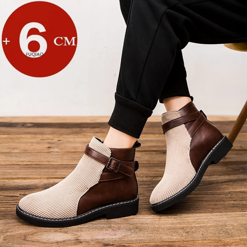 big size Men elevator Chelsea Boots 6CM Height Increase Boots Fashion comfortable Ankle Boots Casual Slip-on Winter Shoes