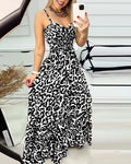 Summer new leopard print camisole V-neck dress high waisted skirt sexy temperament  long skirt women's clothing plus size