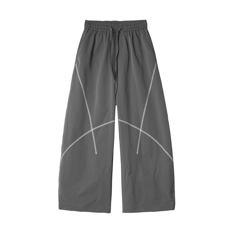 American High Street Thickened Fleece Lined Straight Leg Sporty Casual Pants Autumn Winter Unisex Wide Leg Pants