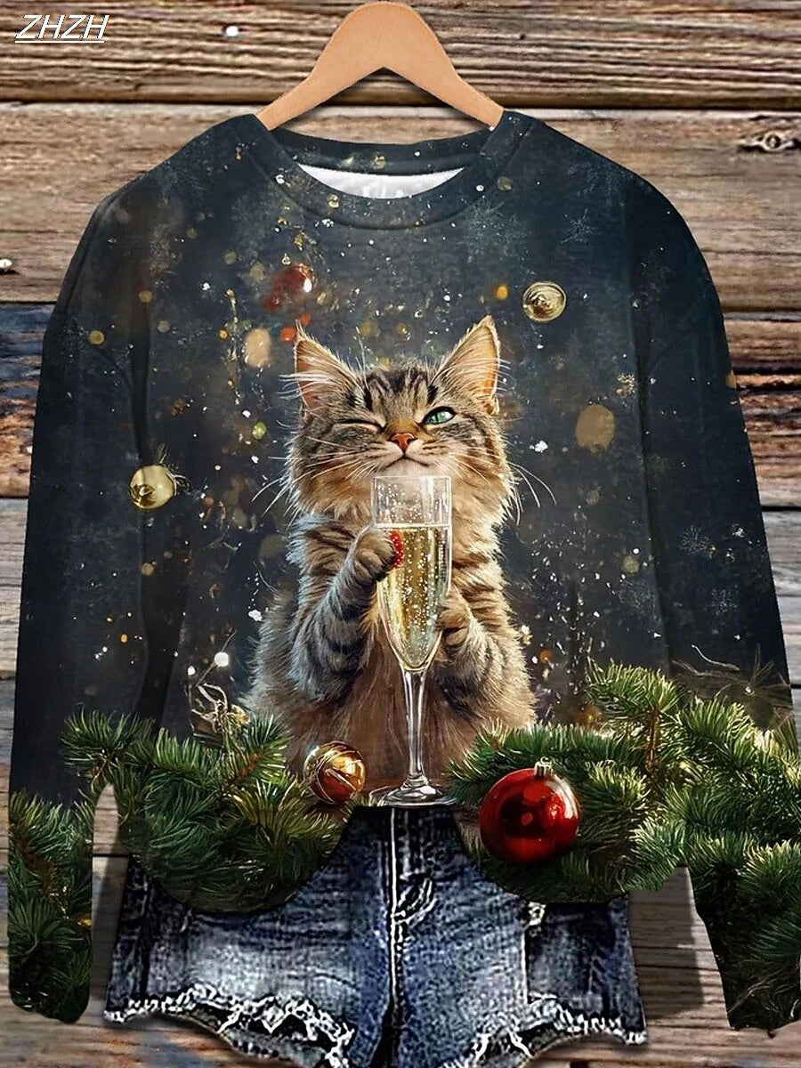 Women's Sweatshirts Graphic Animal Christmas Casual Long Sleeve Crew Neck Regular Tops Home Street Dailywear Print Fall Winter