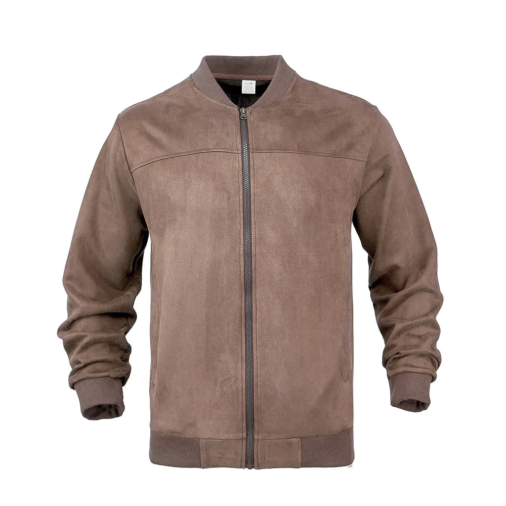 American Style Men's Suede Jacket Zipper Long Sleeve Casual Outerwear Spring Autumn Fashionable Open Cardigan Coat