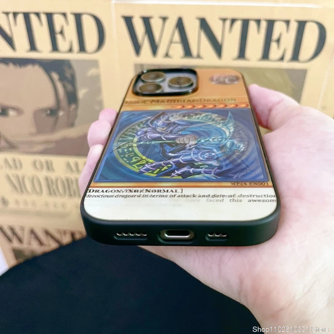 3D Grating Card White Dragon Monsters Phone Case for iPhone 16 15 14 13 11 12 17 Pro Max Plus Mini 16E Duel Game Yu Gi Cover