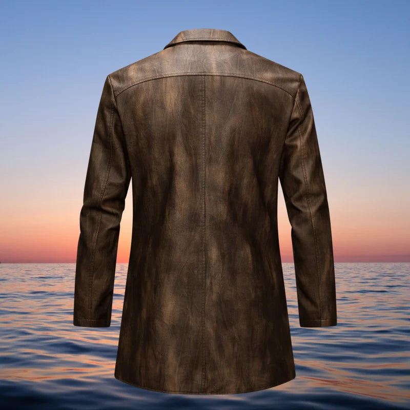 Mid-Length Leather Jacket Man Fashion Turndown Collar Outdoor Camping Windproof Coat Casual Daily Style Autumn Winter Clothing