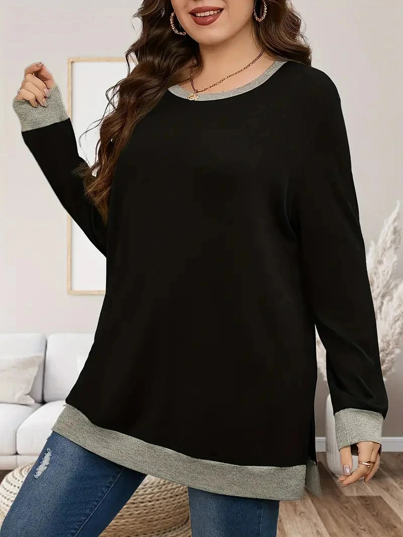 Plus Size 1XL-5XL Women's Casual Sweatshirt Colorblock Long Sleeve Round Neck T-shirts Pullovers Sweatshirt Tops