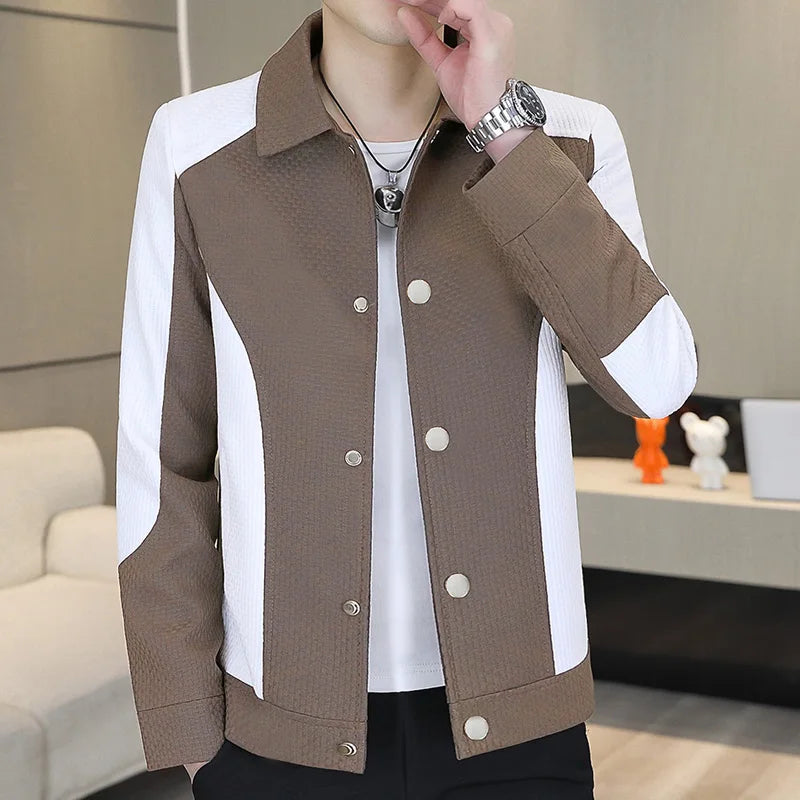 Men's Casual Lapel Jacket 2025 Spring Autumn Fashion Trend Color Matching Top Youth Handsome Boutique Coat
