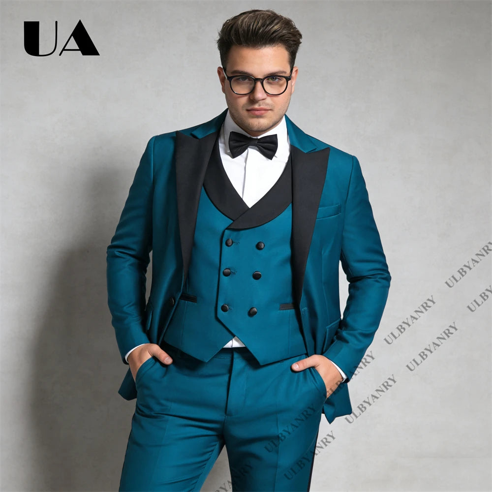 Big Tall Man Suit Set Tailored Fitting Mens Formal Tuxedo Including Jacket Vest Pants XXS-7XL Plus Size Wedding Groom Suits
