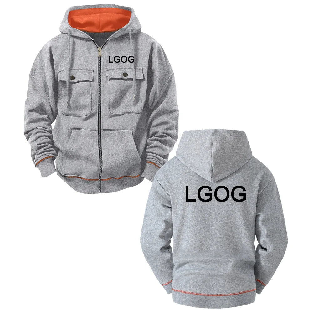 Customizable Men's Zipper Hoodie Multiple Pockets Personalized Logo Design Fashionable Streetwear Spring Autumn Sportswear