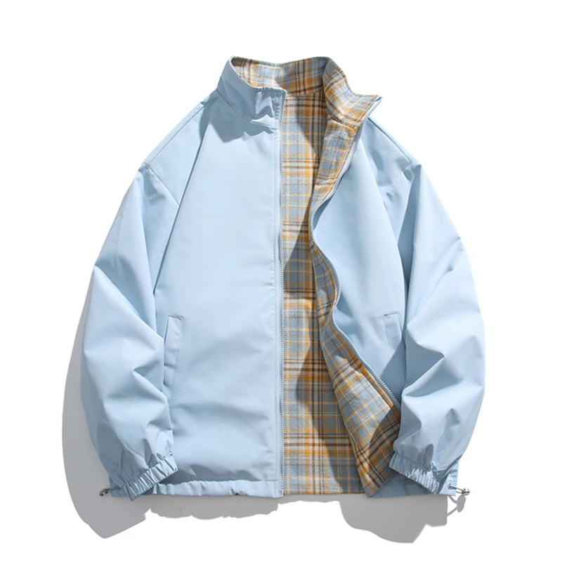 Una Reta Harajuku Jacket Men Autumn New Hip hop Double Sided Wear Coat Streetwear Casual Plaid Loose Jackets Man