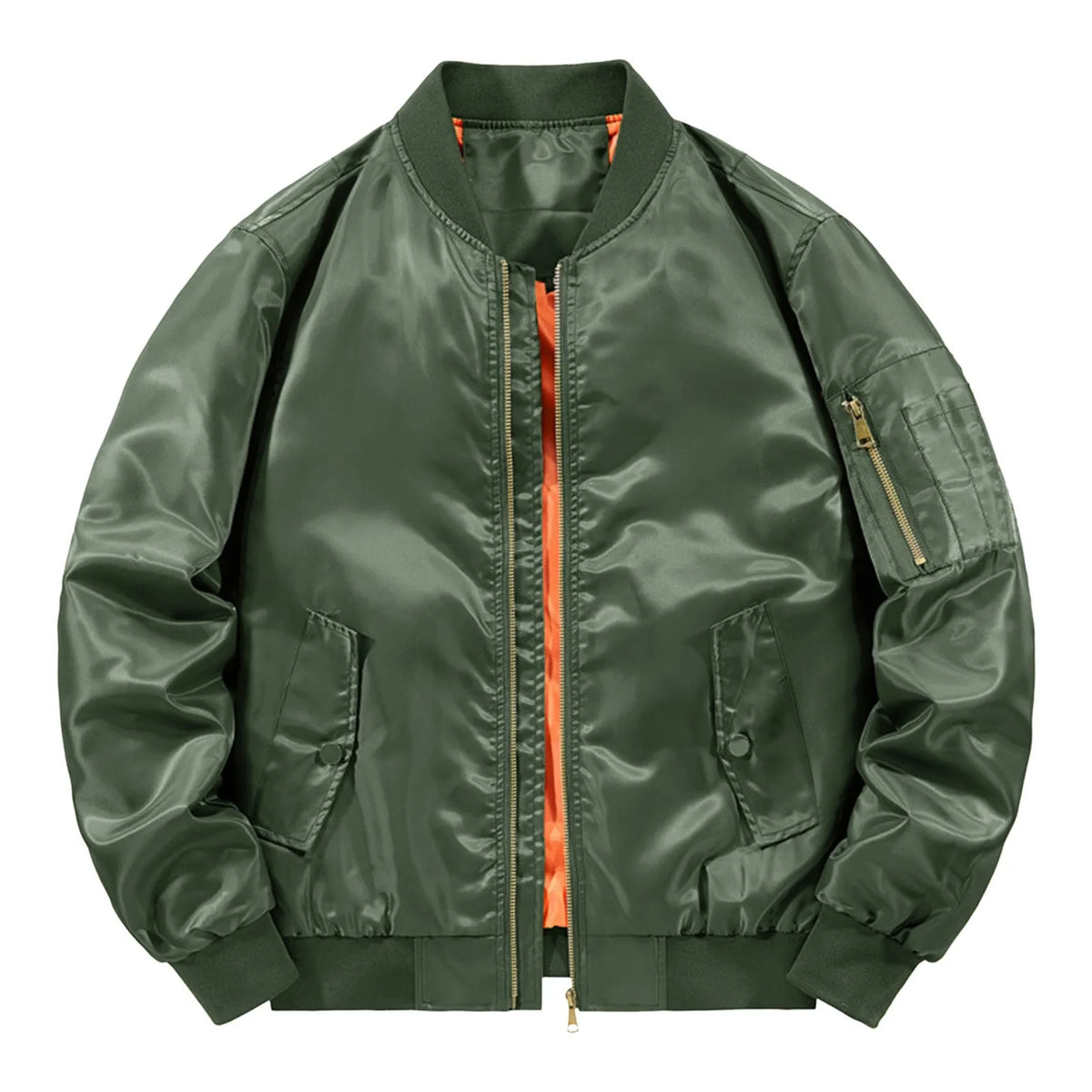 Men'S Leisure Standing Neck Bomber Jacket Spring And Autumn Vintage Long Sleeve Zippered Lightweight Baseball Jacket Coat