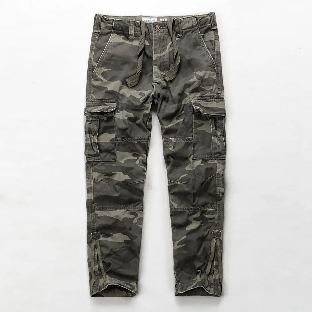 Four Seasons New American Retro Men's Sports Pants Camouflage Cotton Wash Water Men's Pants Loose Straight Work Pants A002