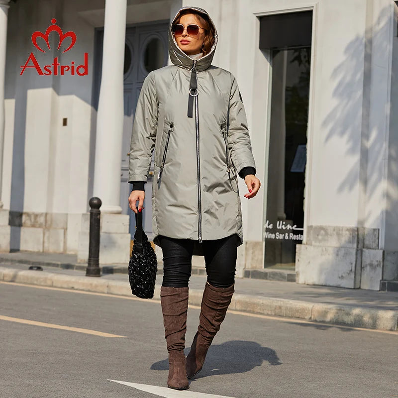 Astrid 2022 Spring coats Women parkas plus size Long warm zipper hooded pockets padded clothing Women's Jacket outerwear AM-9349