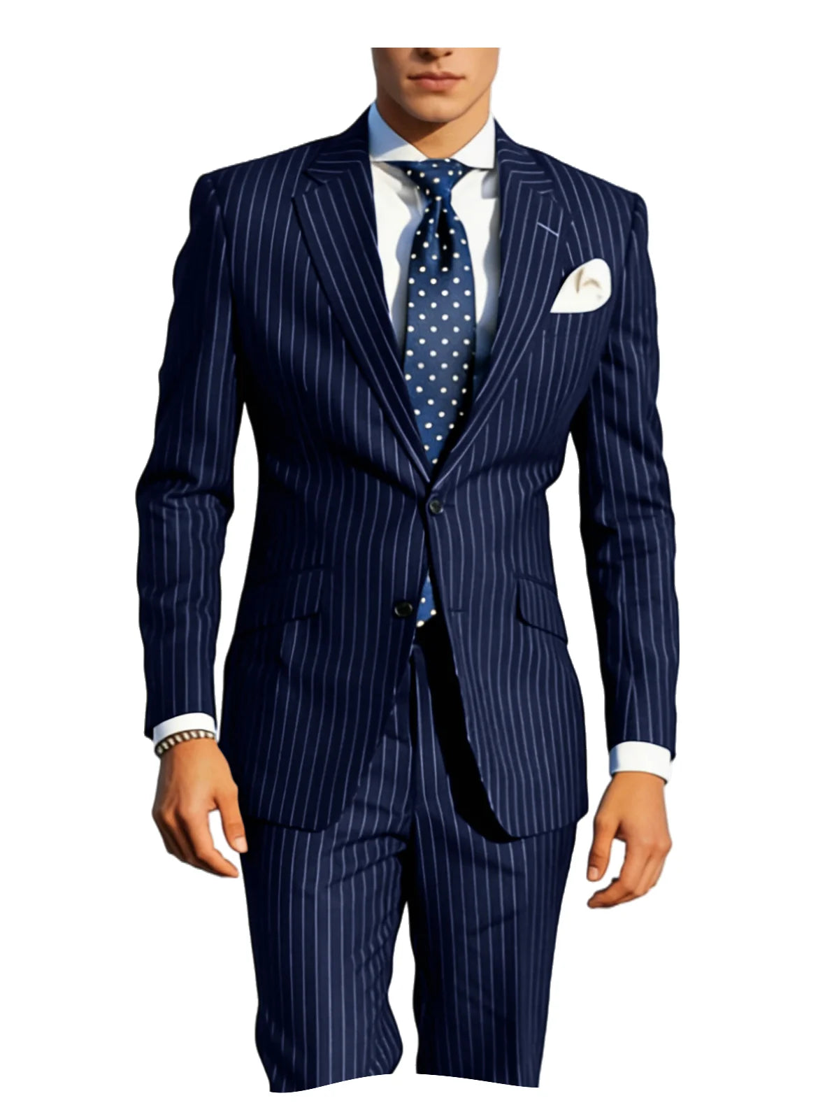 Men's Classic Stripe Suits 2 Piece ( Blazer+Pants ) Notch Lapel 2 Buttons Slim Fit Jacket & Trousers for Business Casual Wedding