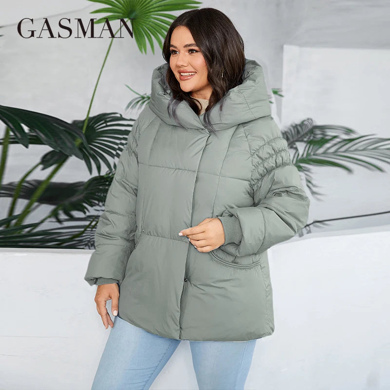 GASMAN 2024 Fashion Down Jacket Women Plus Size Short Casual Hooded Big Pocket Parkas Female multicolor Coat Outwear 88595