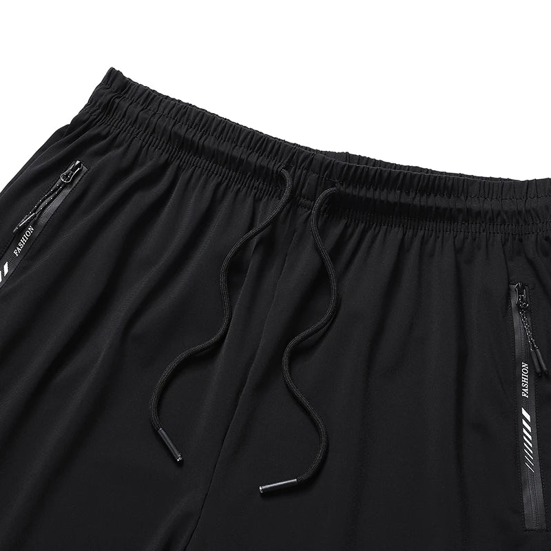 Big Size 9xl 8xl Men's Summer Pantsice Silk Elastic Waist Straight Leg Quick Dry Plus Stretch 6xl 7xl Work Outdoor Trouser Male