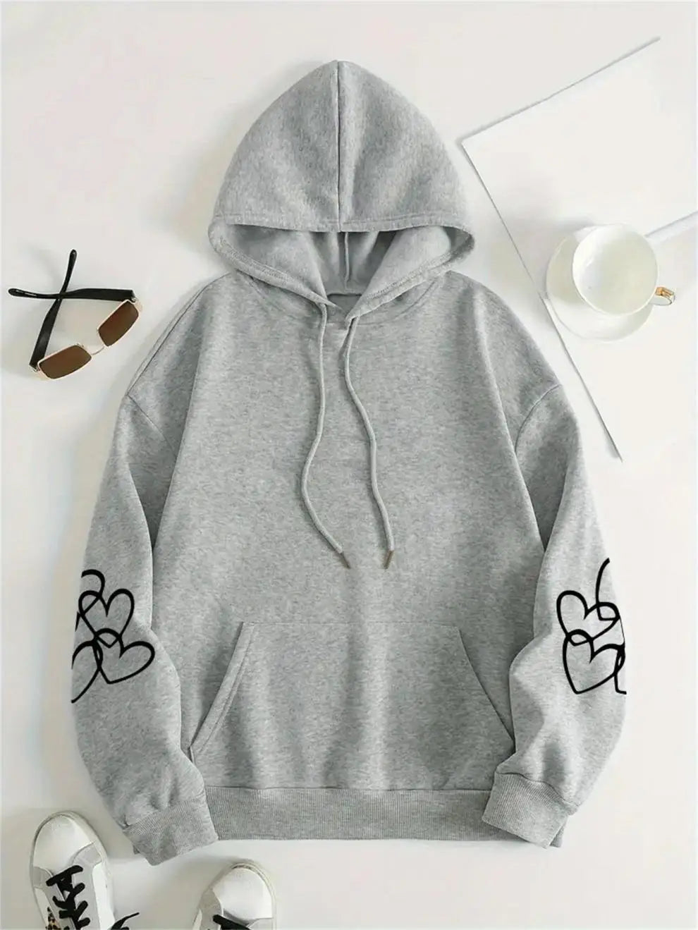 Spring and Autumn Women's Hoodie with Highland Cow Print and Claw Heart Design, Large Comfortable and Soft Long Sleeve Hoodie
