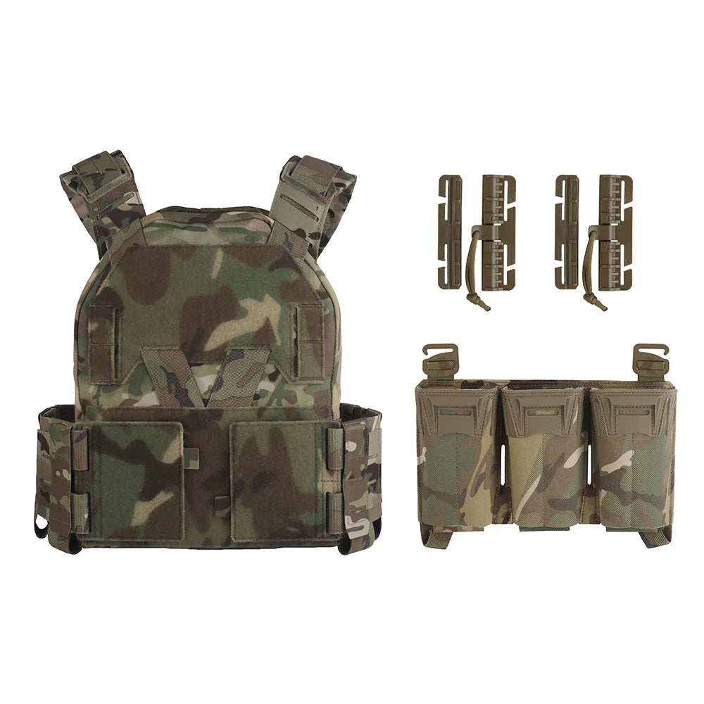Tactical Sub-Zero Plate Carrier Airsoft Hunting Vest with MultiCaliber 9MM 6Pcs Long Mag/5.56 Triple Magazine Pouch