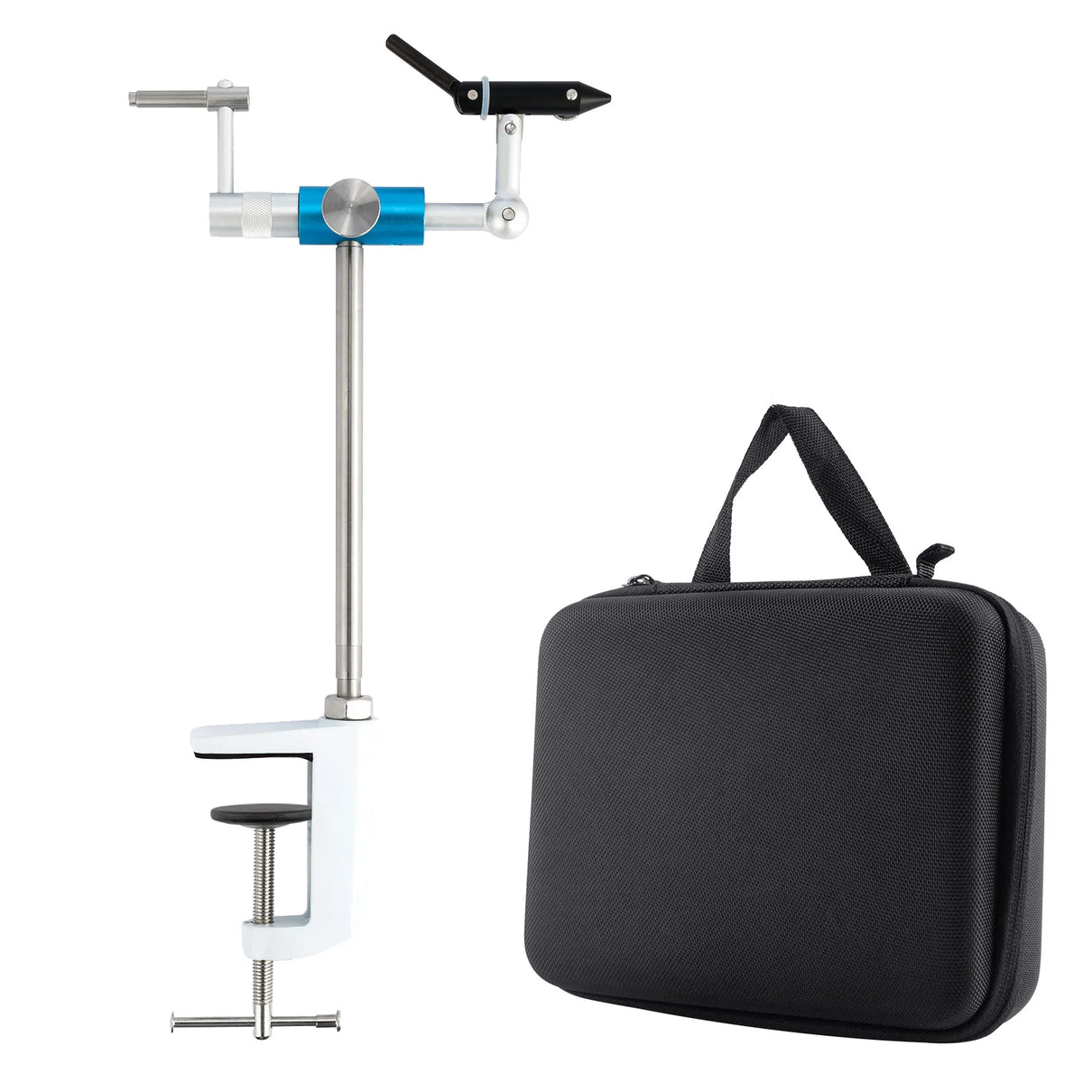 Fly Tying Vise Rotary 360 Degree Fly Tying Base Portable Stainless Steel Aluminum C-Clamp Mount 40Cr Hard Jaws for Fishing Flies