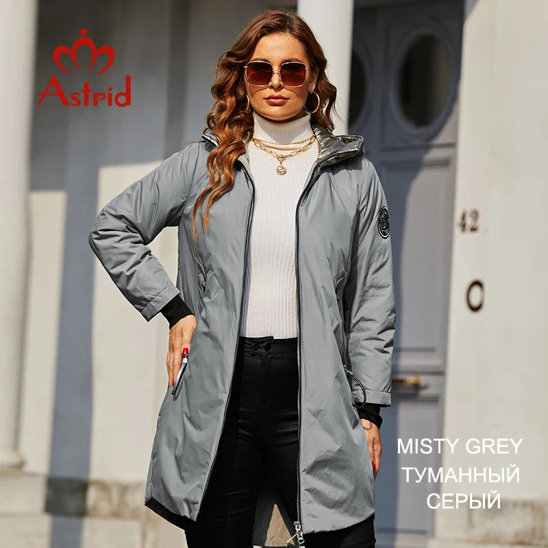 Astrid 2022 Spring coats Women parkas plus size Long warm zipper hooded pockets padded clothing Women's Jacket outerwear AM-9349