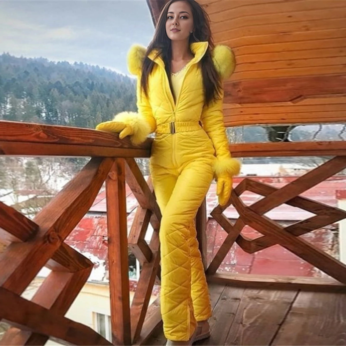 Plus Size Winter Snowboard Jumpsuit Winter Outdoor Women's Hooded Windproof Waterproof Ski Suit for Snowboarding Hiking Ski