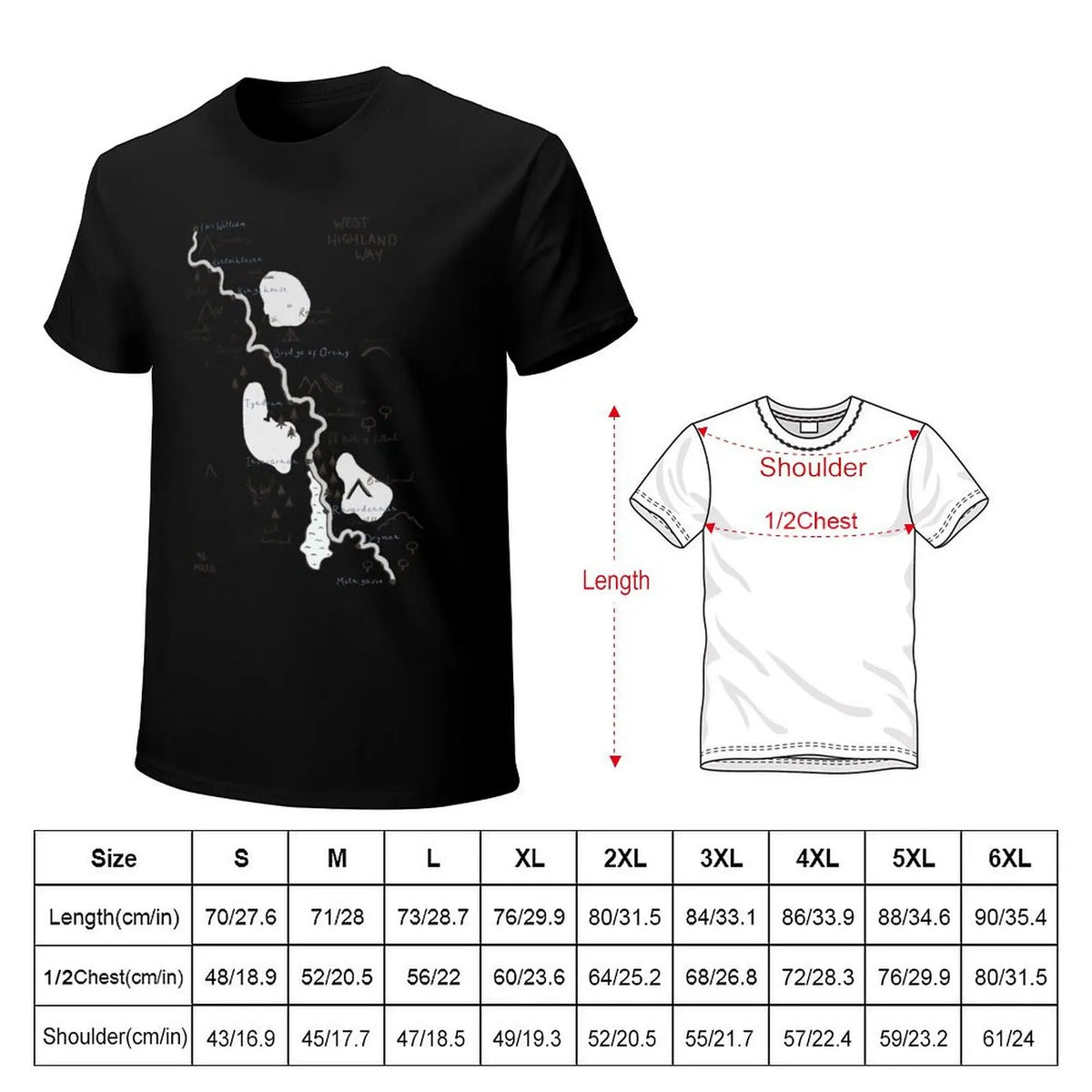 West Highland Way Map T-Shirt Big and Tall Loose Fit T-Shirt