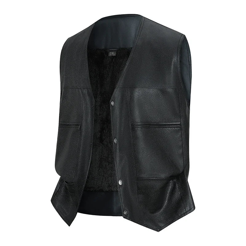 Popular Middle-aged and Elderly Men's Fur Vest Autumn Winter Warm Fashionable Men's Jacket Multi Pocket Sleeveless Leather Vest