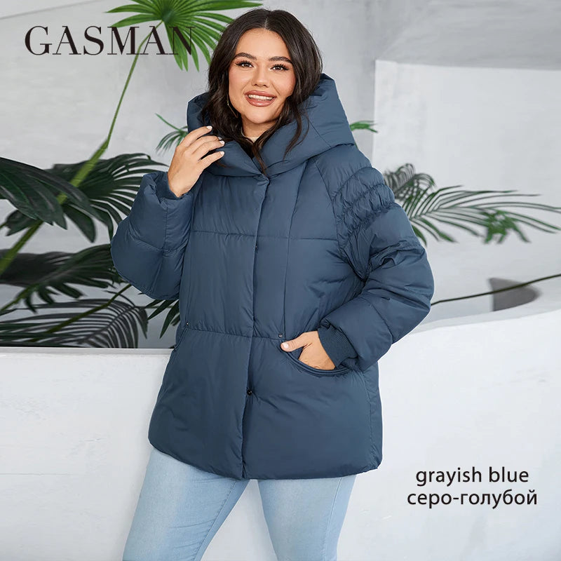 GASMAN 2024 Fashion Down Jacket Women Plus Size Short Casual Hooded Big Pocket Parkas Female multicolor Coat Outwear 88595