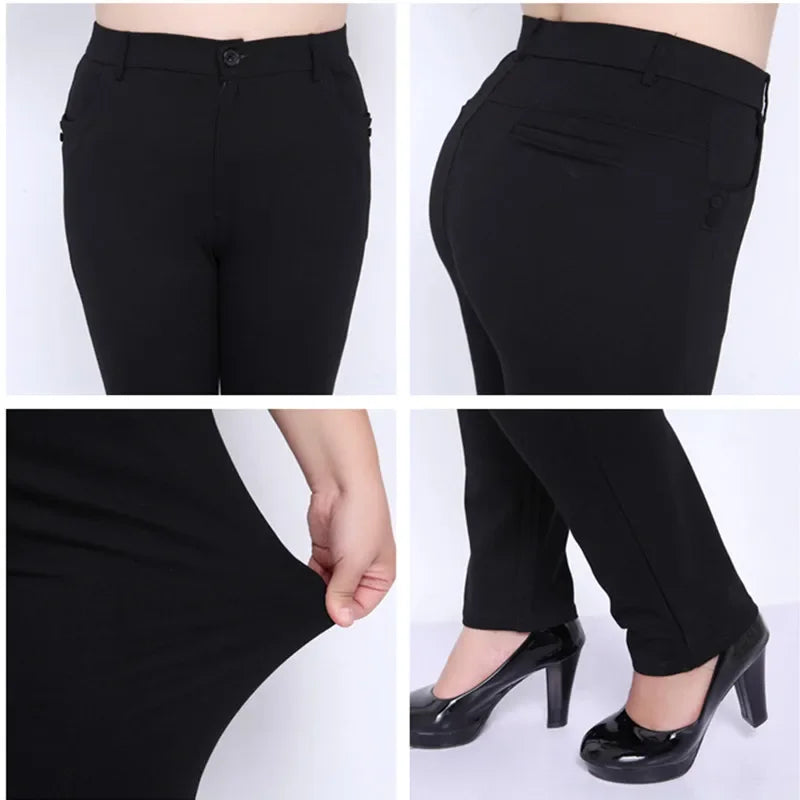 Women Black Pants 9XL 8XL Plus Size Slim Fit High Waist 140KG Thick Elastic Office Lady Pencil Trousers Female Large Clothes