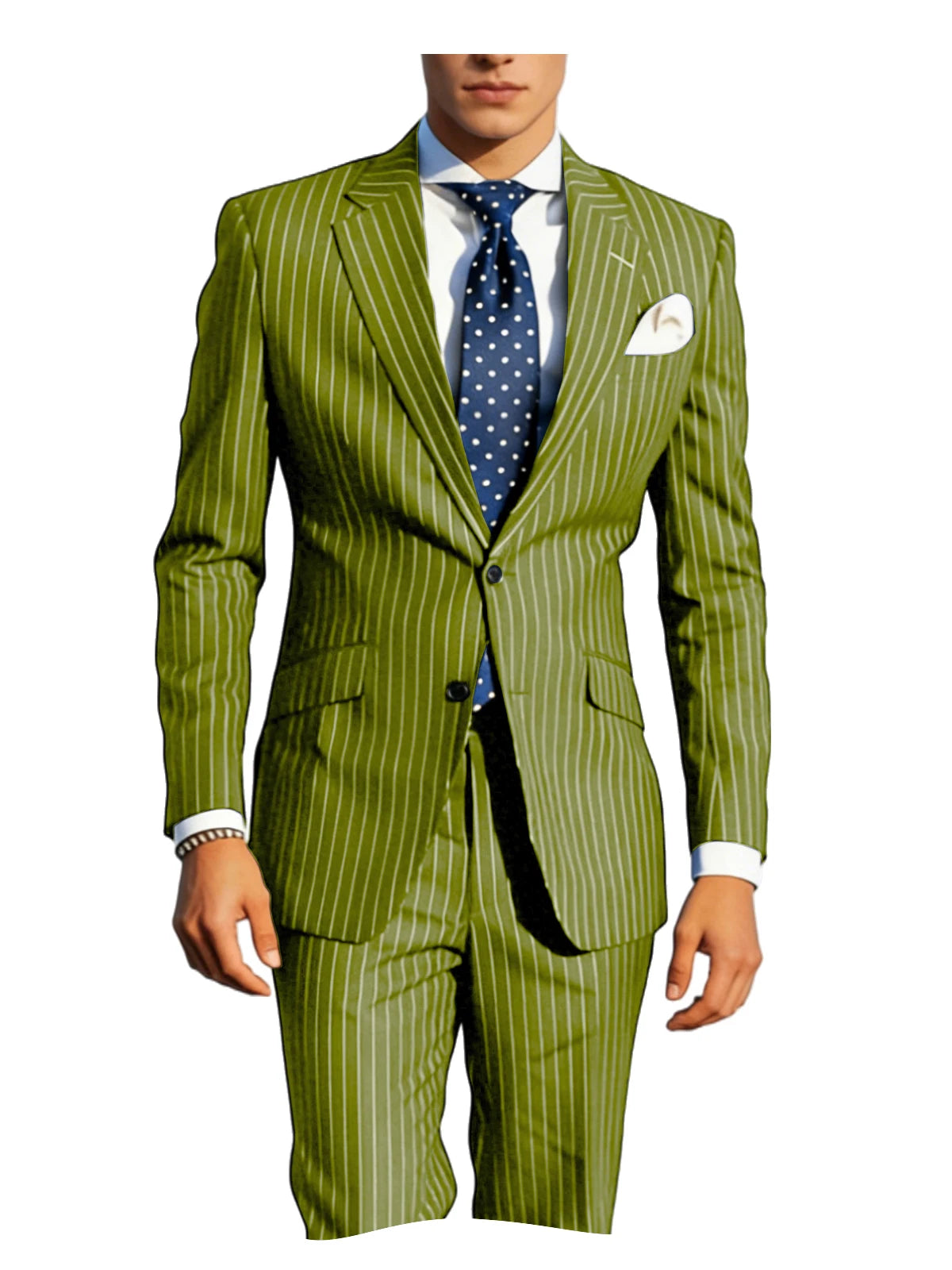 Men's Classic Stripe Suits 2 Piece ( Blazer+Pants ) Notch Lapel 2 Buttons Slim Fit Jacket & Trousers for Business Casual Wedding