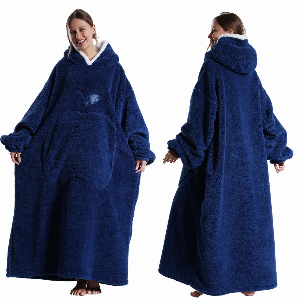 Winter Super Warm Clothes Extra Long Hooded Sweatshirts Women Adult Unsix Wearable Blanket Hoodie Oversize Homewear Clothing