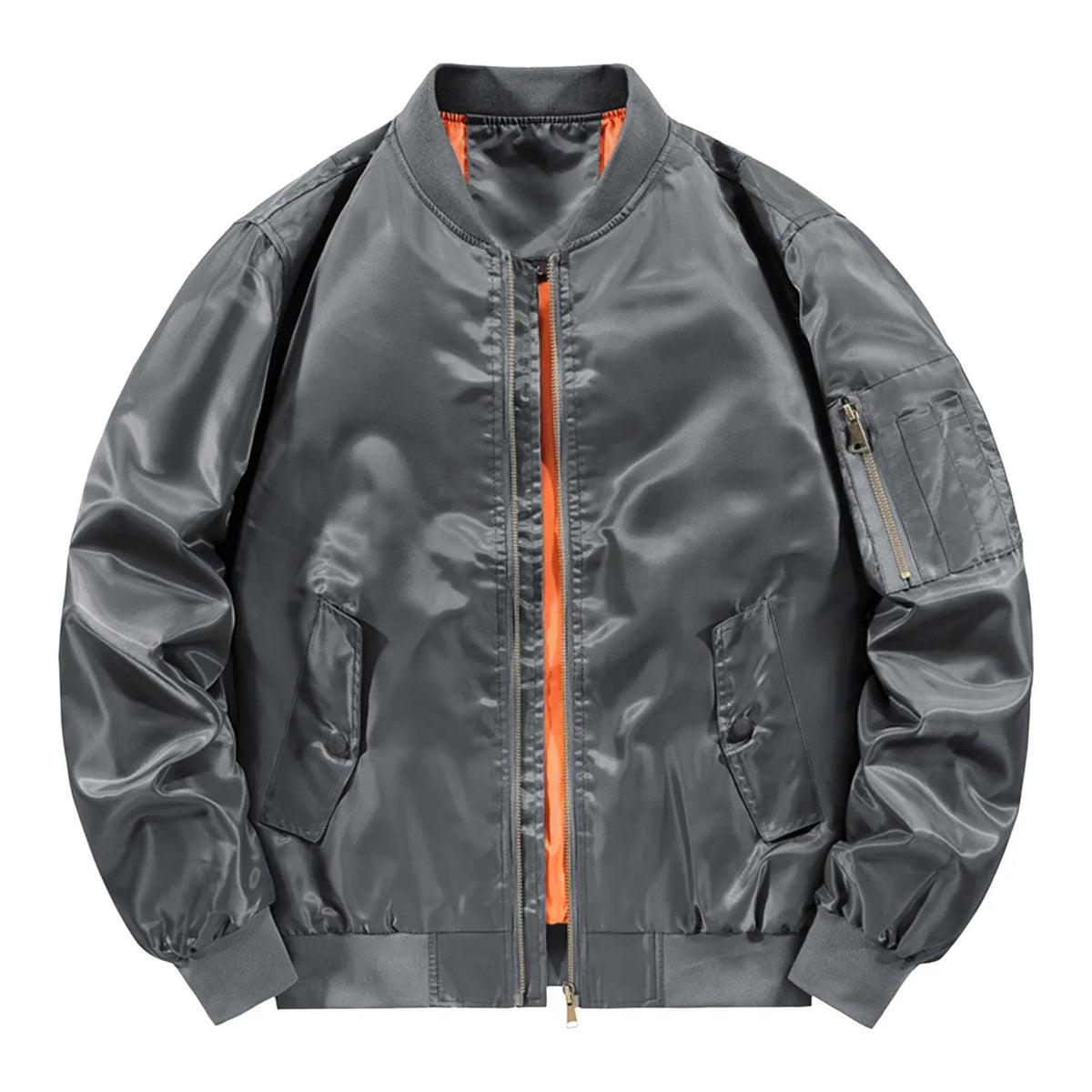 Men'S Leisure Standing Neck Bomber Jacket Spring And Autumn Vintage Long Sleeve Zippered Lightweight Baseball Jacket Coat