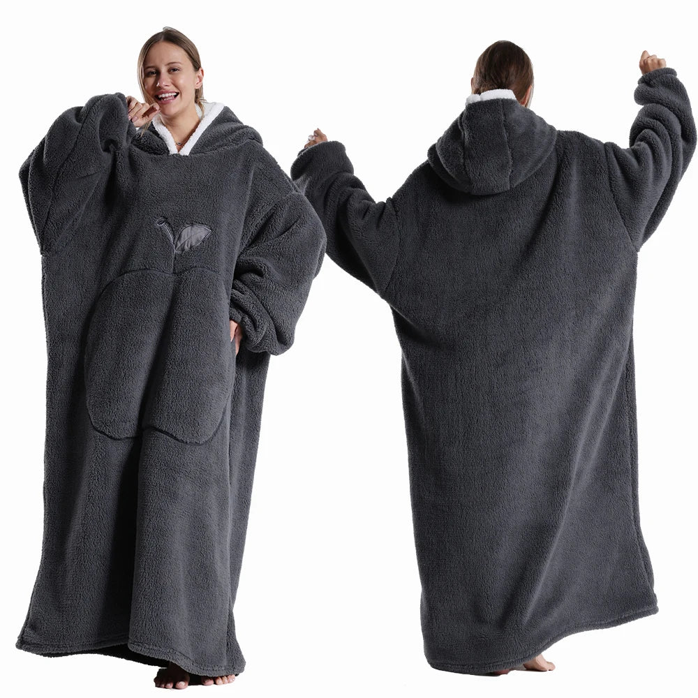 Winter Super Warm Clothes Extra Long Hooded Sweatshirts Women Adult Unsix Wearable Blanket Hoodie Oversize Homewear Clothing