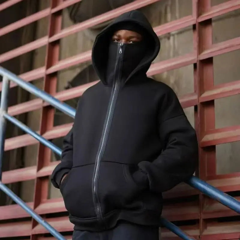 2025 Men Balaclava Y2K Gothic Harajuku Winter New Item Double Hooded Sweatshirt Autumn Men's Hooded Mask Zipper Sportswear Women