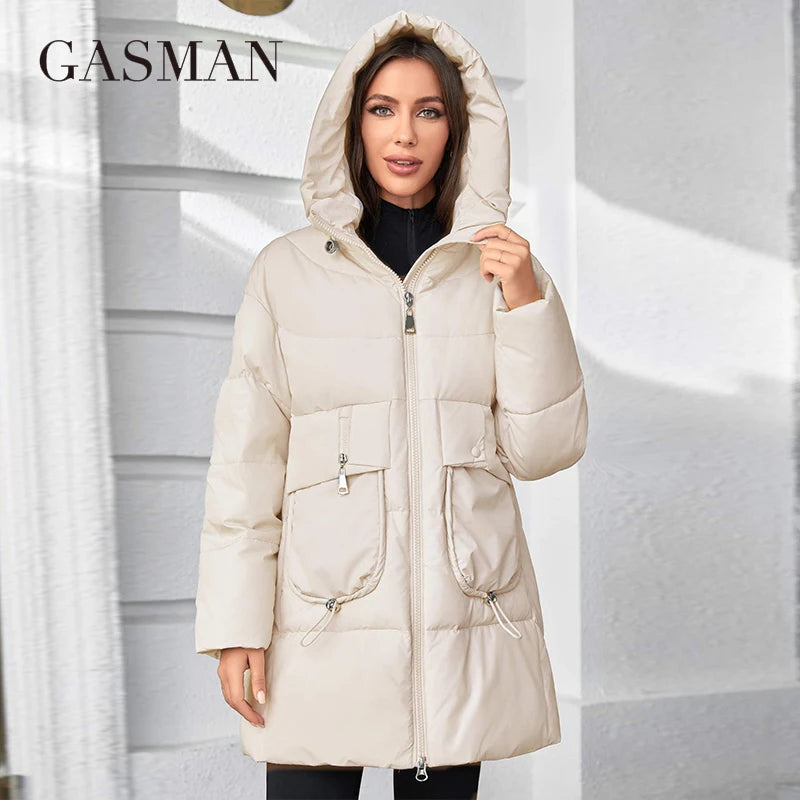 GASMAN 2023 Fashion Hooded Parkas Women's Plus Size Casual Hooded Pocket Women Down Jacket Female Coat Outwear 83367