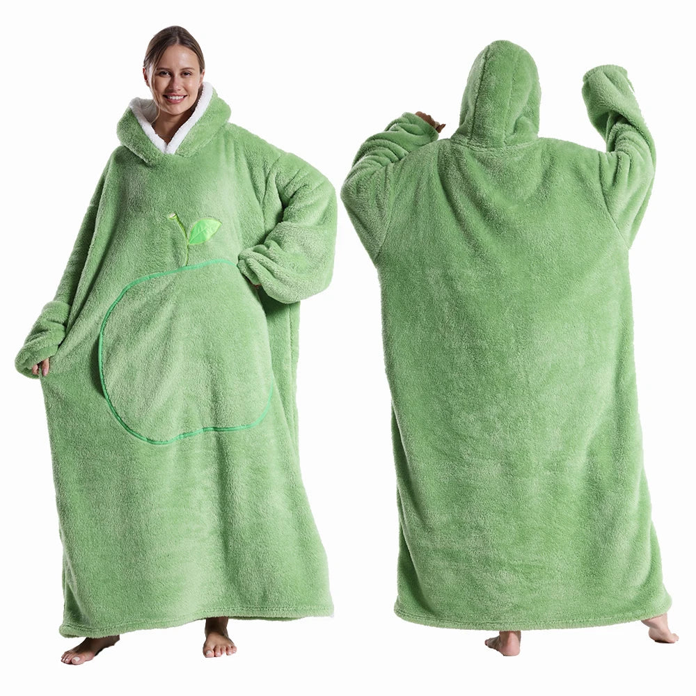 Winter Super Warm Clothes Extra Long Hooded Sweatshirts Women Adult Unsix Wearable Blanket Hoodie Oversize Homewear Clothing