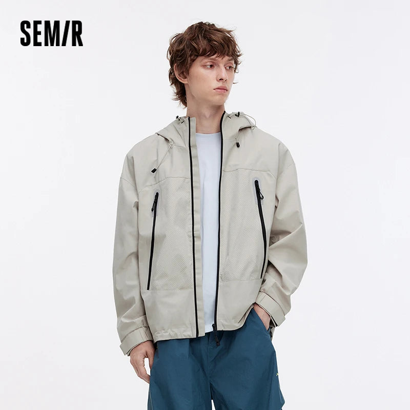 Semir Jacket Men Outdoor Sport Loose Hooded Patchwork Mesh 2025 Autumn Textured Top Menswear Clothing Jackets