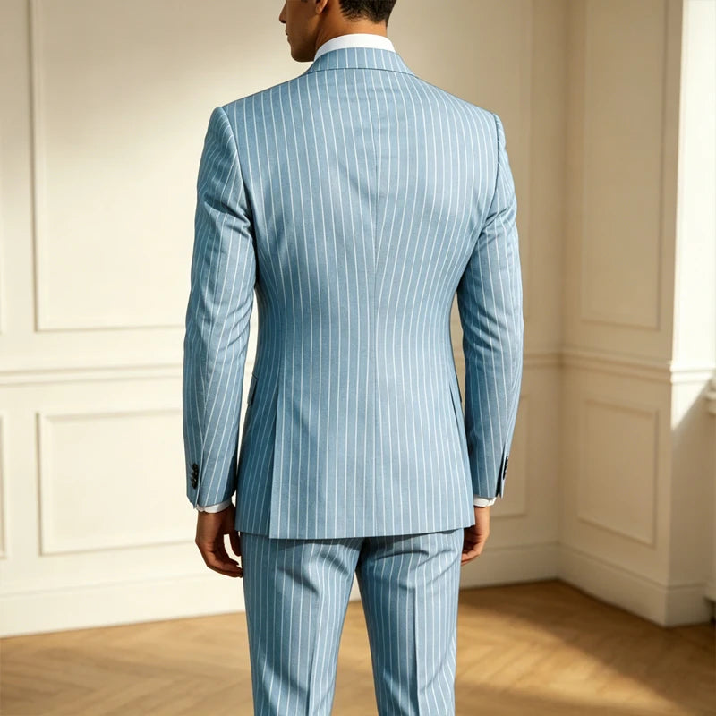 Men's Classic Stripe Suits 2 Piece ( Blazer+Pants ) Notch Lapel 2 Buttons Slim Fit Jacket & Trousers for Business Casual Wedding