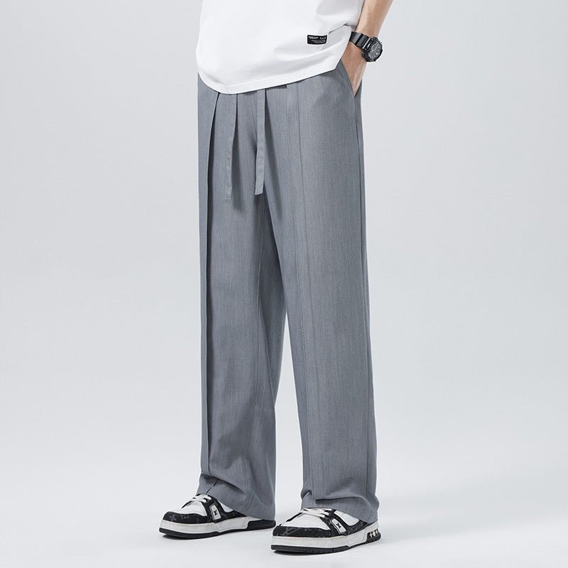 Black Large Size Men's Summer New Loose Straight Casual Pants, Extra Large for Big and Tall Individuals, Thin and Breathable Long Pants - stoutforge