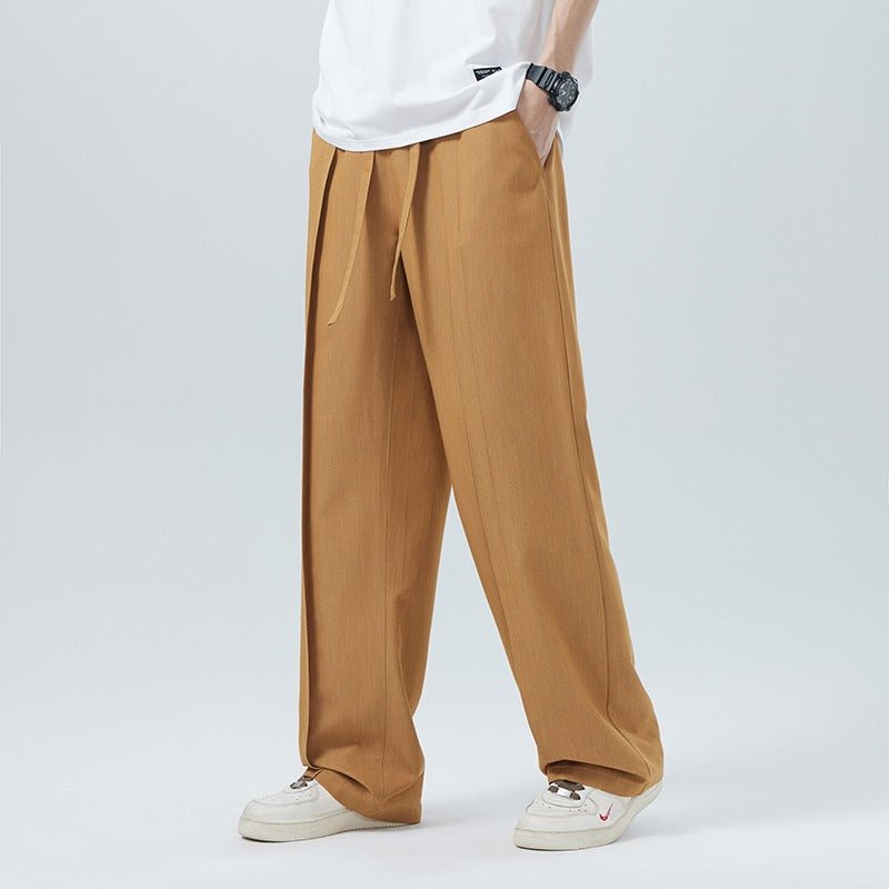 Black Large Size Men's Summer New Loose Straight Casual Pants, Extra Large for Big and Tall Individuals, Thin and Breathable Long Pants - stoutforge