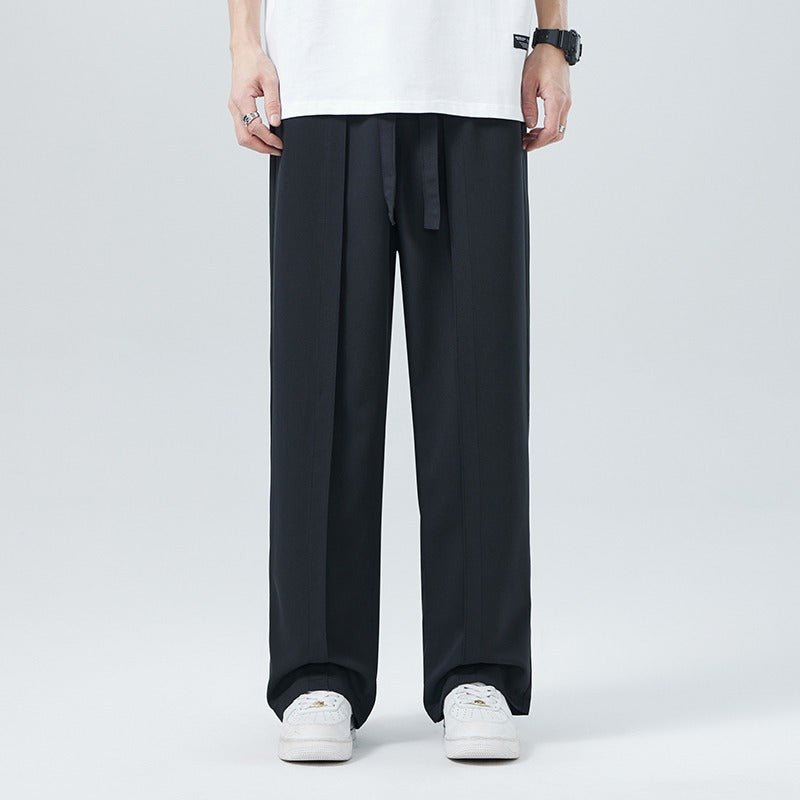 Black Large Size Men's Summer New Loose Straight Casual Pants, Extra Large for Big and Tall Individuals, Thin and Breathable Long Pants - stoutforge