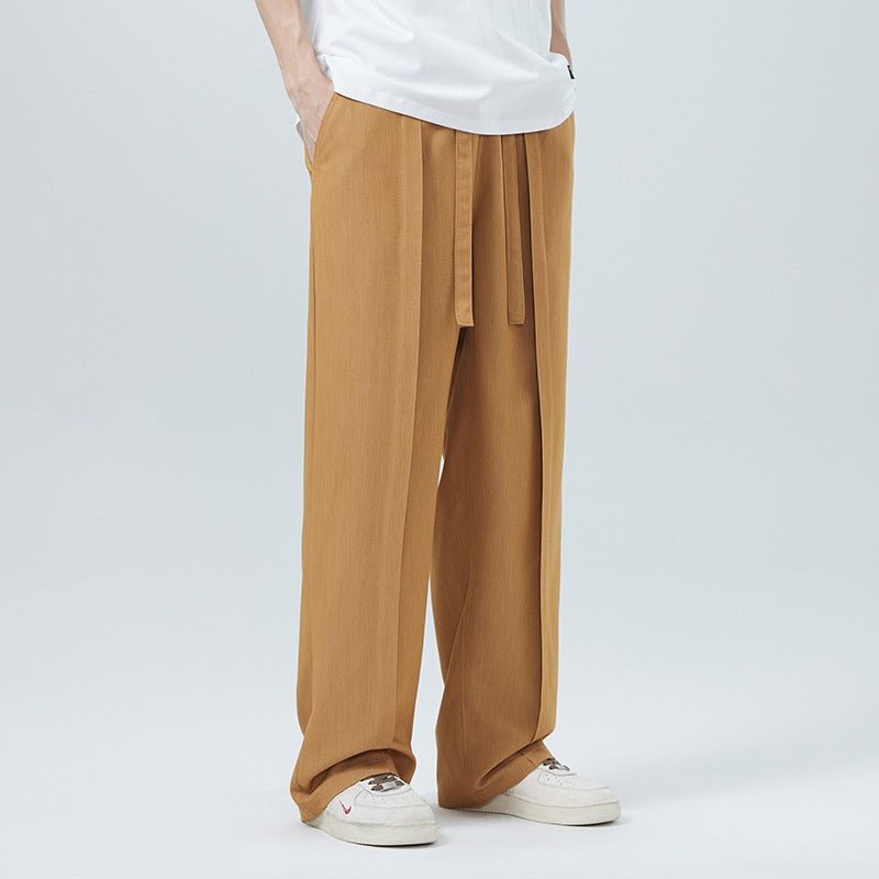 Black Large Size Men's Summer New Loose Straight Casual Pants, Extra Large for Big and Tall Individuals, Thin and Breathable Long Pants - stoutforge